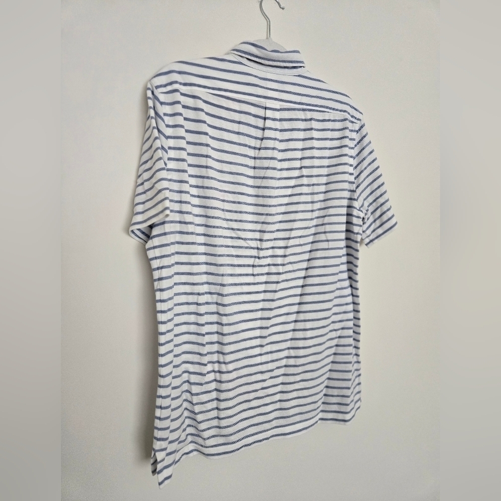 Ralph Lauren Knit Oxford Cotton Blue and White Striped Polo Shirt | Size Large - Picture 3 of 5